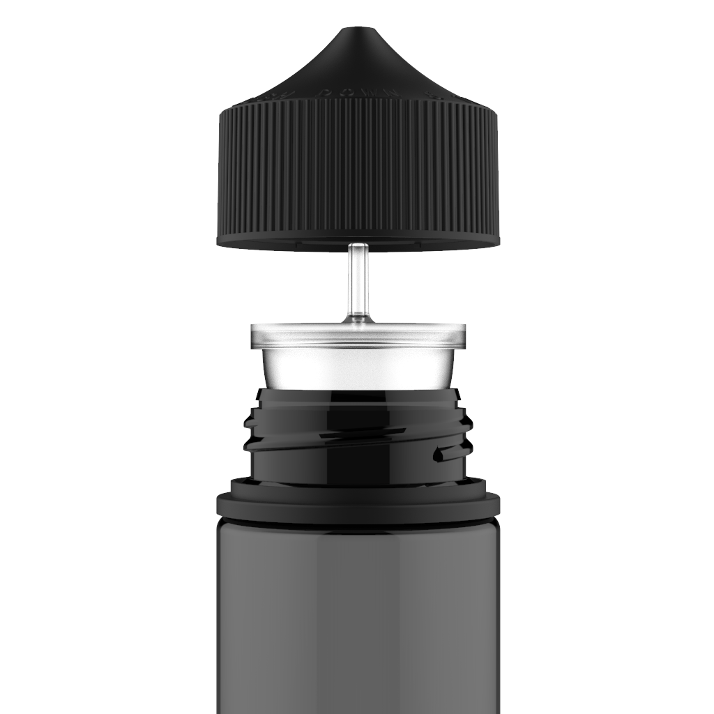 Chubby Gorilla - 75ML Stubby Unicorn Bottle - Transparent Black Bottle / Black Cap - V3 - Copackr.com