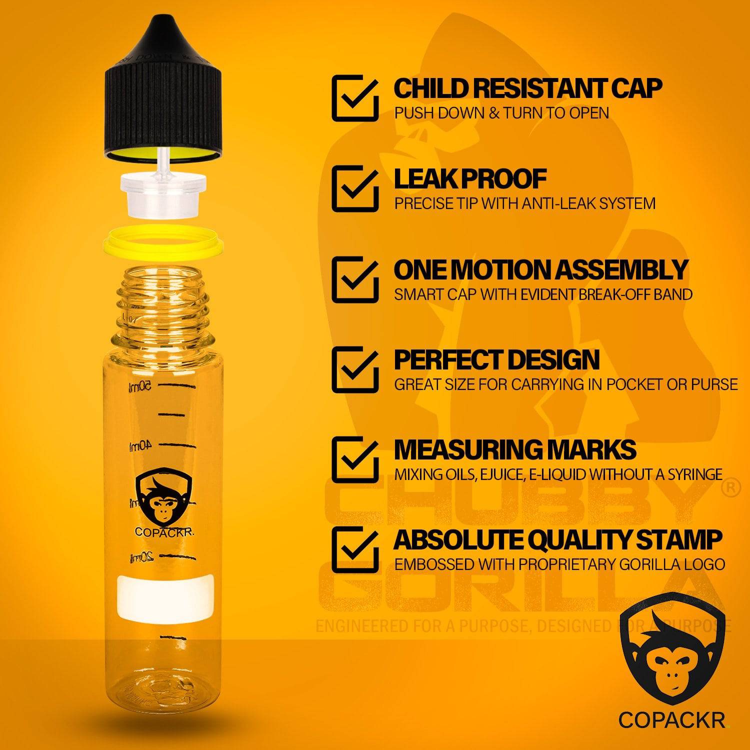 Copackr Branded Chubby Gorilla V3 Dropper Bottle : 60 ml Plastic Bottles with Measurement and White Space - Copackr.com
